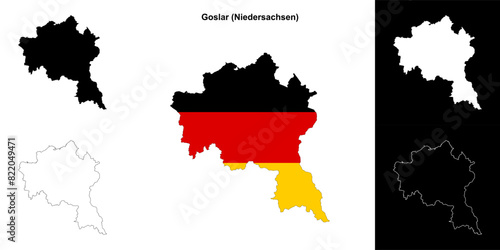 Goslar (Niedersachsen) blank outline map set