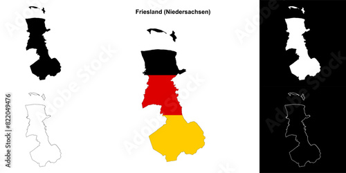 Friesland (Niedersachsen) blank outline map set