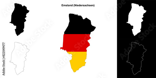 Emsland (Niedersachsen) blank outline map set