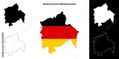 Hameln-Pyrmont (Niedersachsen) blank outline map set