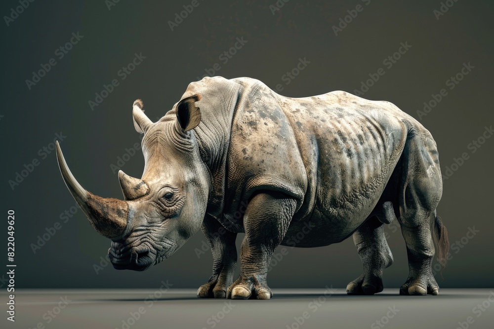 Fototapeta premium A rhino standing in a dark room. Suitable for educational materials