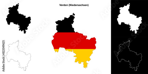 Verden (Niedersachsen) blank outline map set