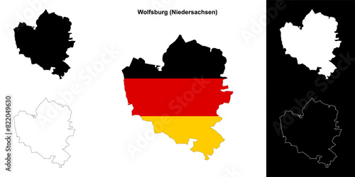 Wolfsburg (Niedersachsen) blank outline map set