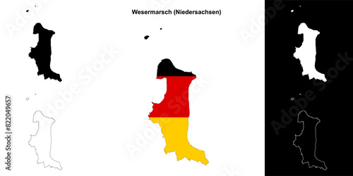 Wesermarsch (Niedersachsen) blank outline map set photo