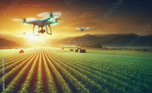 future agriculture industry with drones and robots