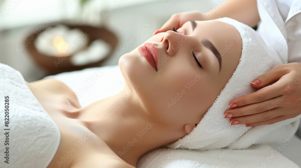 young beautiful woman getting facial massage in a beauty clinic