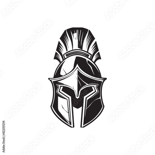 Black and white gladiator helmet vintage ink drawing vector illustration for t-shirt design