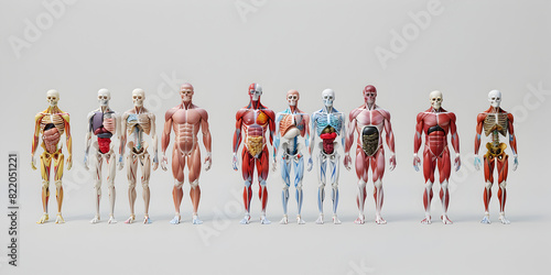 Various human body systems and organs on a white background human body with skeletal muscle and nerves anatomy and physiology 3d illustration photo