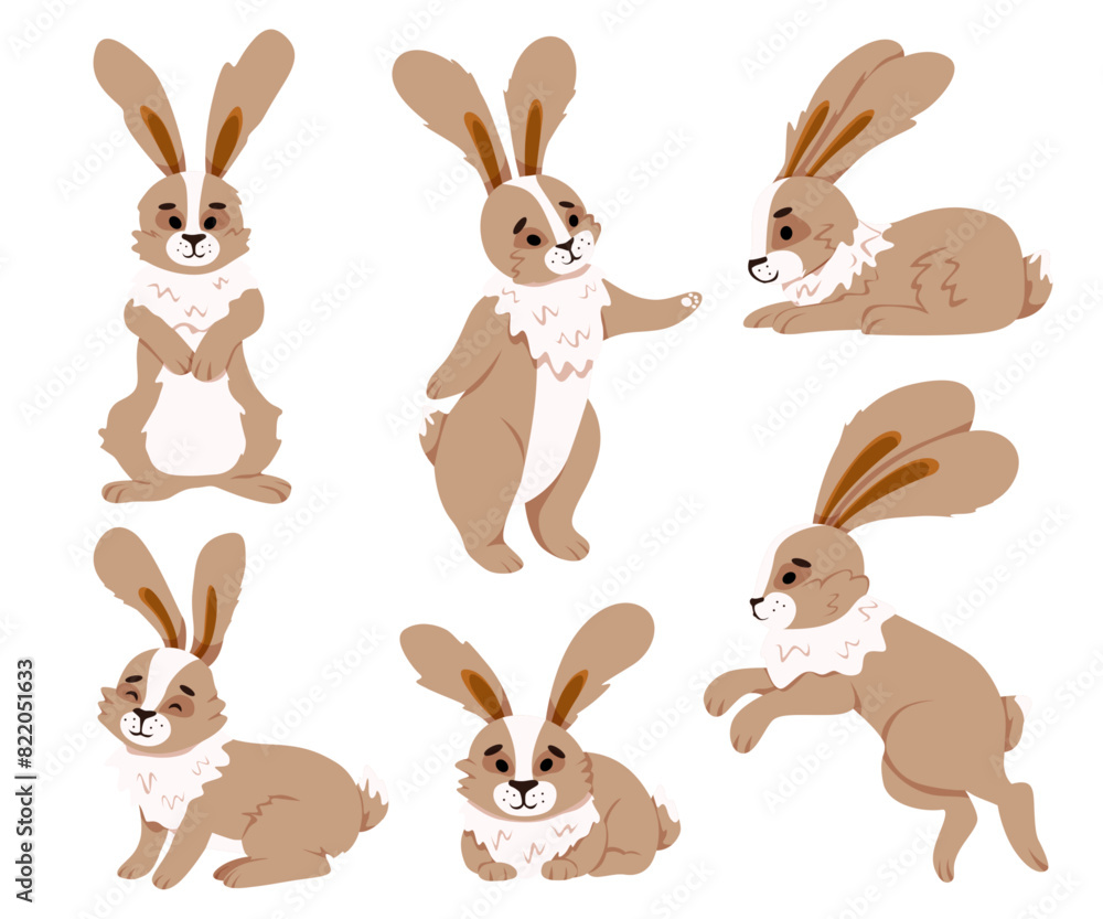 Easter bunny. Rabbit character set. Animal wildlife holidays cartoon. Rabbit or hare, spring festive animal. Vector illustration EPS10 Easter bunny. Rabbit character set. Animal wildlife holidays cartoon. Rabbit or hare, spring festive animal. Vector illustration EPS10