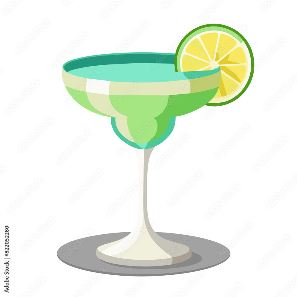 Margarita cocktail in a margarita glass with lime wedge. Vector illustration for design and print. Margarita cocktail in a margarita glass with lime wedge. Vector illustration for design and print.