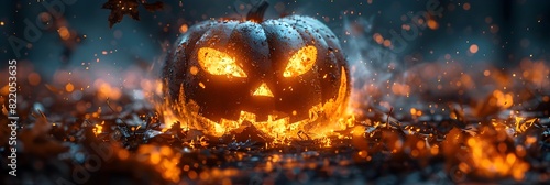 Spooky Grinning Jackolanterns A Beacon of Halloween Festivity photo