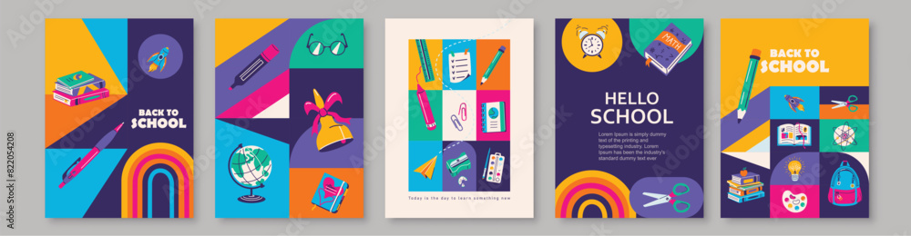 Obraz School vector illustration. Bright creative posters back to school