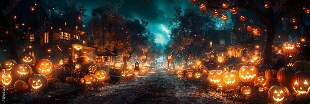 TrickorTreating Adventure A Whimsical Halloween Neighborhood Aglow with JackoLanterns