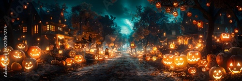 TrickorTreating Adventure A Whimsical Halloween Neighborhood Aglow with JackoLanterns © prasong.