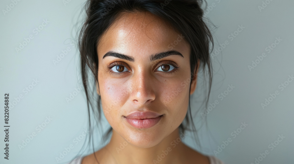 Indian patient divided between before and after the aesthetic procedure in light background Indian patient divided between before and after the aesthetic procedure in light background