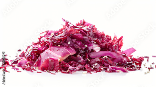 Collage with tasty red sauerkraut on white background
