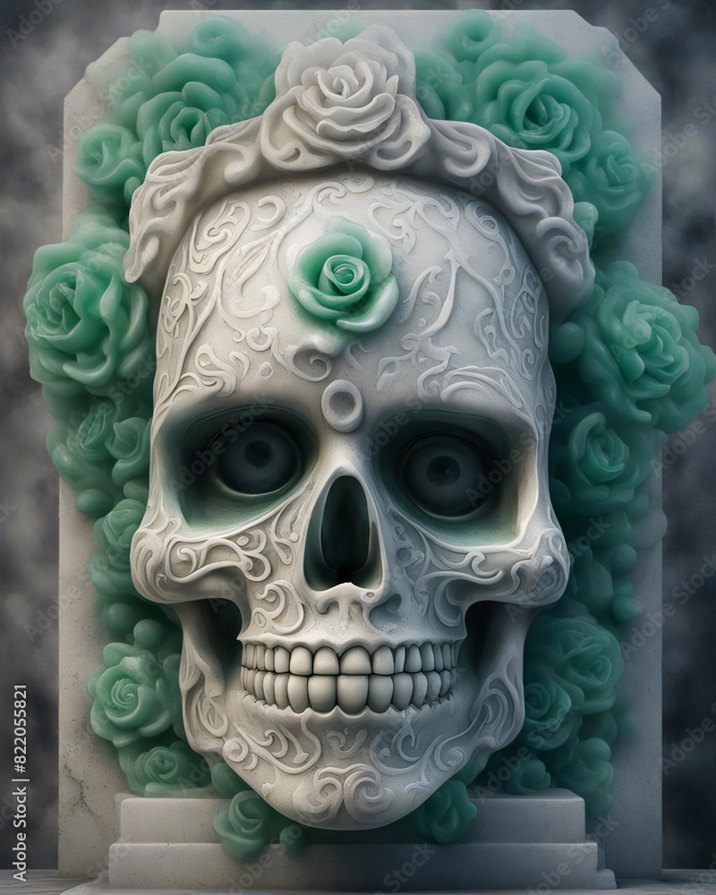 Ultra detailed sculpture of a skull, created with a blend of abstract and hyper realistic elements, Generative AI. Ultra detailed sculpture of a skull, created with a blend of abstract and hyper realistic elements, Generative AI.