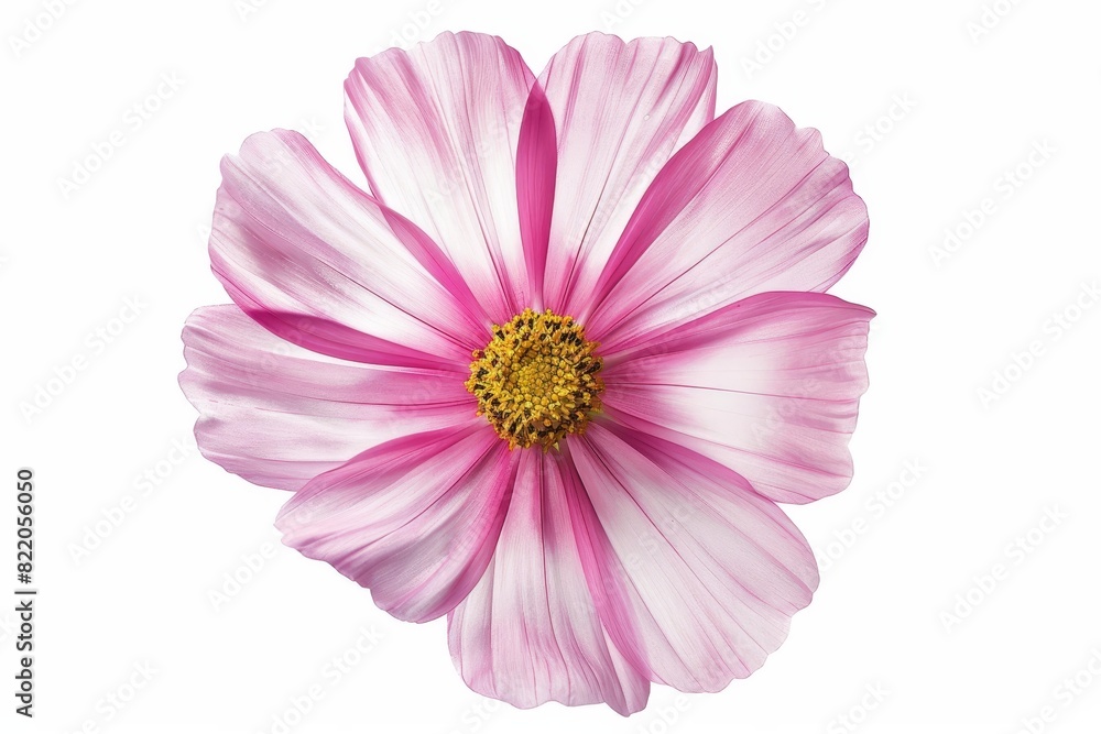 Realistic photograph of a complete Cosmos,solid stark white background, focused lighting Realistic photograph of a complete Cosmos,solid stark white background, focused lighting