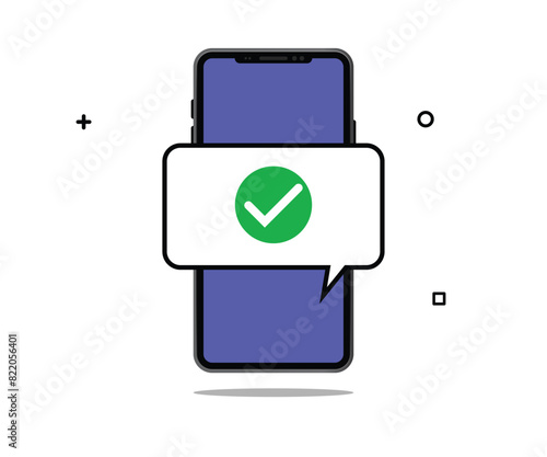 Ok popup sign. smartphone frameless mobile blank screen isolated on white background vector