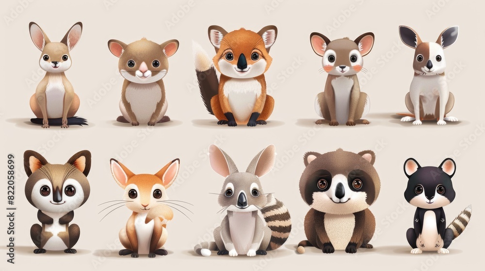 A group of cartoon animals sitting together. Suitable for children's books or educational materials A group of cartoon animals sitting together. Suitable for children's books or educational materials