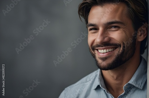 Portrait_of_a_handsome_man_smiling_against_grey_background