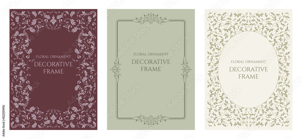Set of cards with frame. Classic floral pattern. Template for invitations, certificates. Set of cards with frame. Classic floral pattern. Template for invitations, certificates.