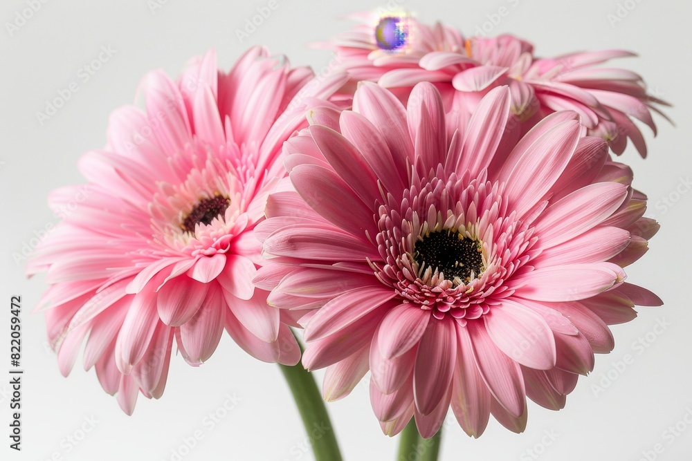 Realistic photograph of a complete Gerbera daisies,solid stark white background, focused lighting Realistic photograph of a complete Gerbera daisies,solid stark white background, focused lighting