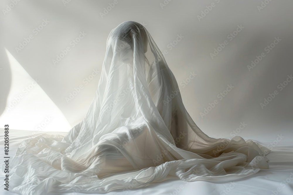 Realistic photograph of a complete Ghostly apparitions,solid stark white background, focused lighting Realistic photograph of a complete Ghostly apparitions,solid stark white background, focused lighting