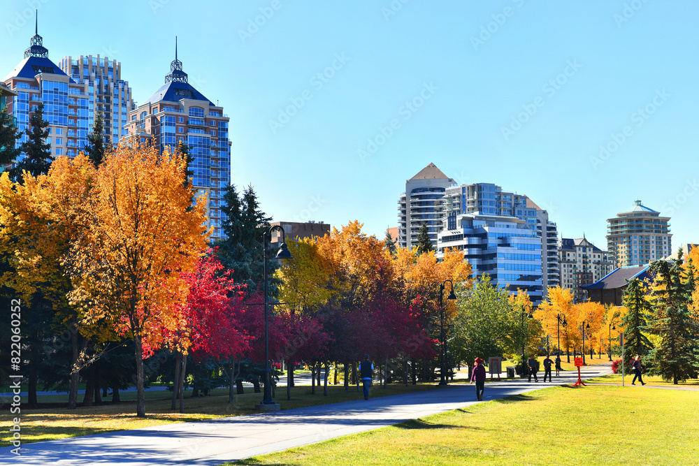 Naklejka premium Autumn morning in downtown Calgary, Alberta, Canada