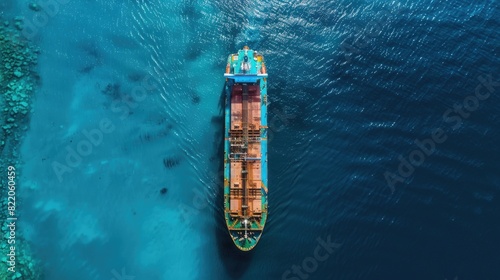Aerial view of a ship sailing in the ocean. Perfect for travel and transportation concepts © Fotograf