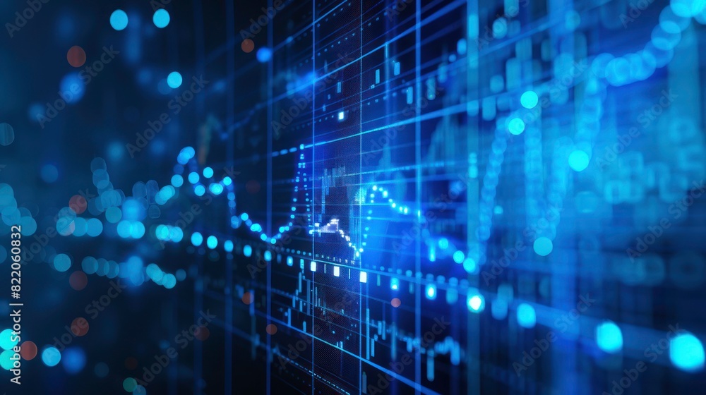 Creative glowing blue chart wallpaper with grid. Invest and finance concept Creative glowing blue chart wallpaper with grid. Invest and finance concept