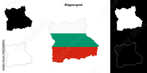 Blagoevgrad province outline map set photo