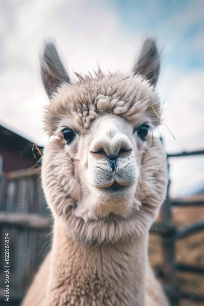 Obraz premium Close up of a llama looking at the camera, suitable for various projects