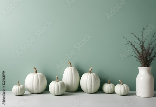 Halloween decorations, pumpkin, ghost, bat, tone on tone. background