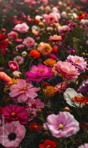 Abstract Field Of Flowers With Vibrant Colors,Photorealistic HD