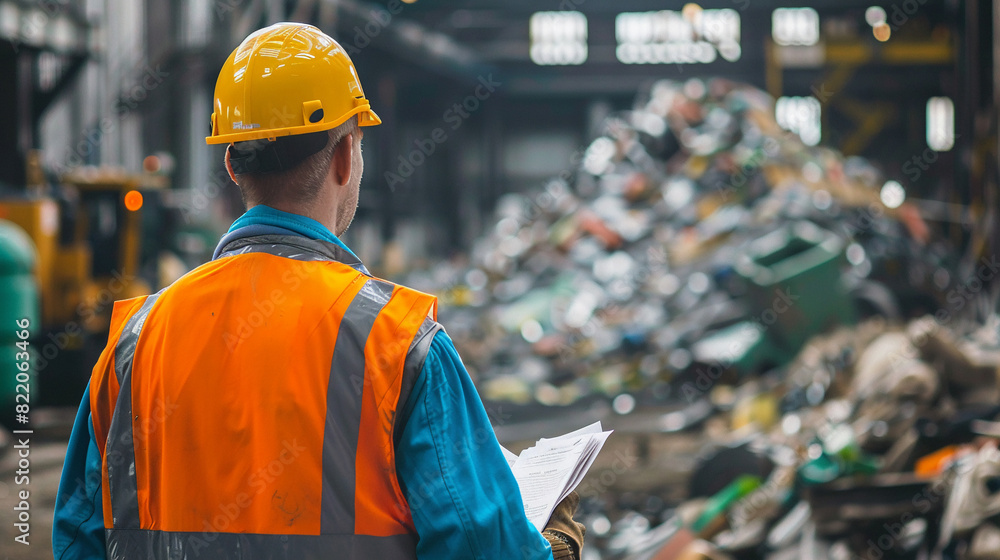 Environmental compliance officer monitoring factory emissions and waste. Environmental compliance officer monitoring factory emissions and waste.