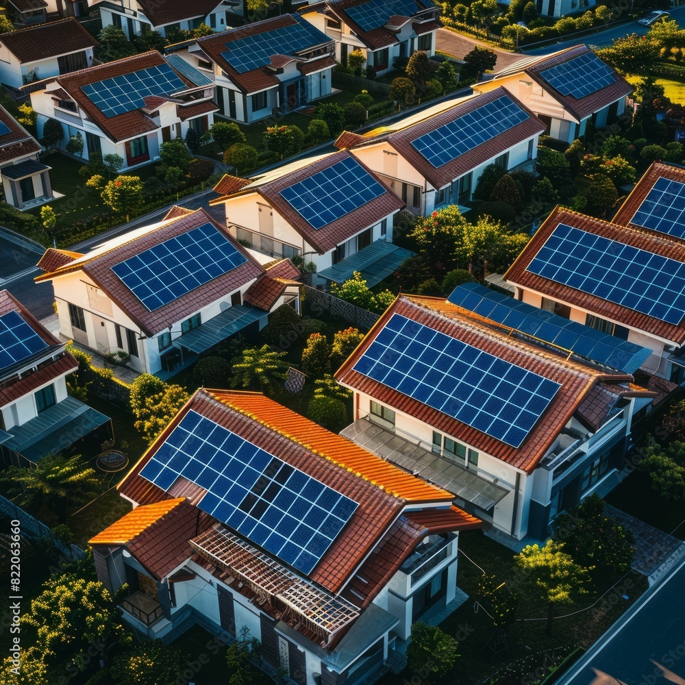 Row of Houses Embracing Clean Energy with Solar Panels (Drone Angle) Row of Houses Embracing Clean Energy with Solar Panels (Drone Angle)