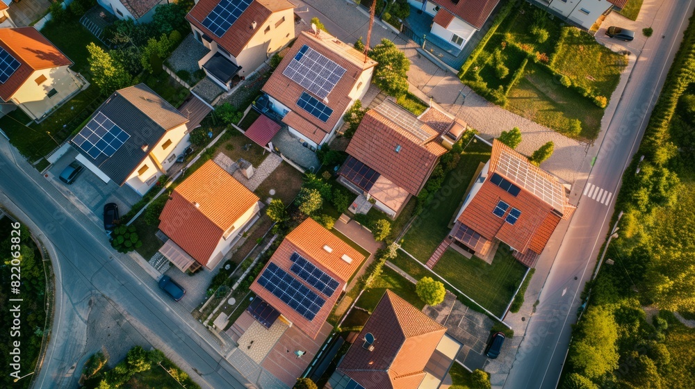 Row of Houses Embracing Clean Energy with Solar Panels (Drone Angle) Row of Houses Embracing Clean Energy with Solar Panels (Drone Angle)