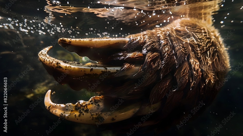 Bear Claws Curvature Highlighted in Vivid Light and Watery Environment Generative ai