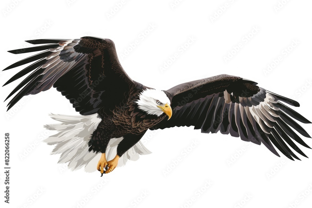 Fototapeta premium Majestic bald eagle soaring through the sky, perfect for nature-themed designs