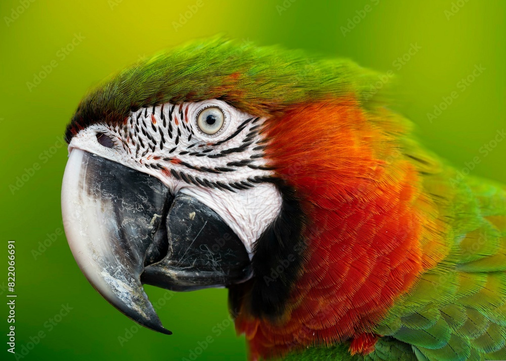 Fototapeta premium a parrot is standing in front of a green background with yellow accents