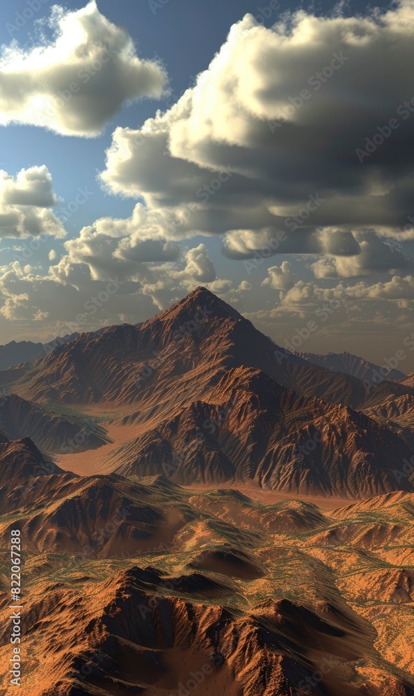 Fototapeta premium Abstract Mountain Peak With Dramatic Shadows,Photorealistic HD