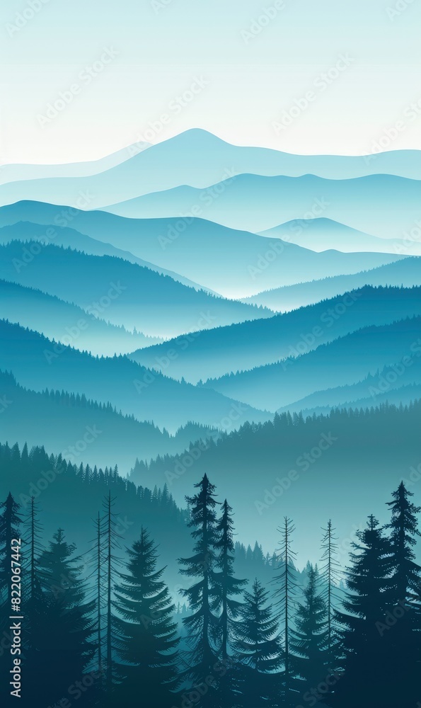 Fototapeta premium Abstract Mountain Range With Stylized Trees,Photorealistic HD