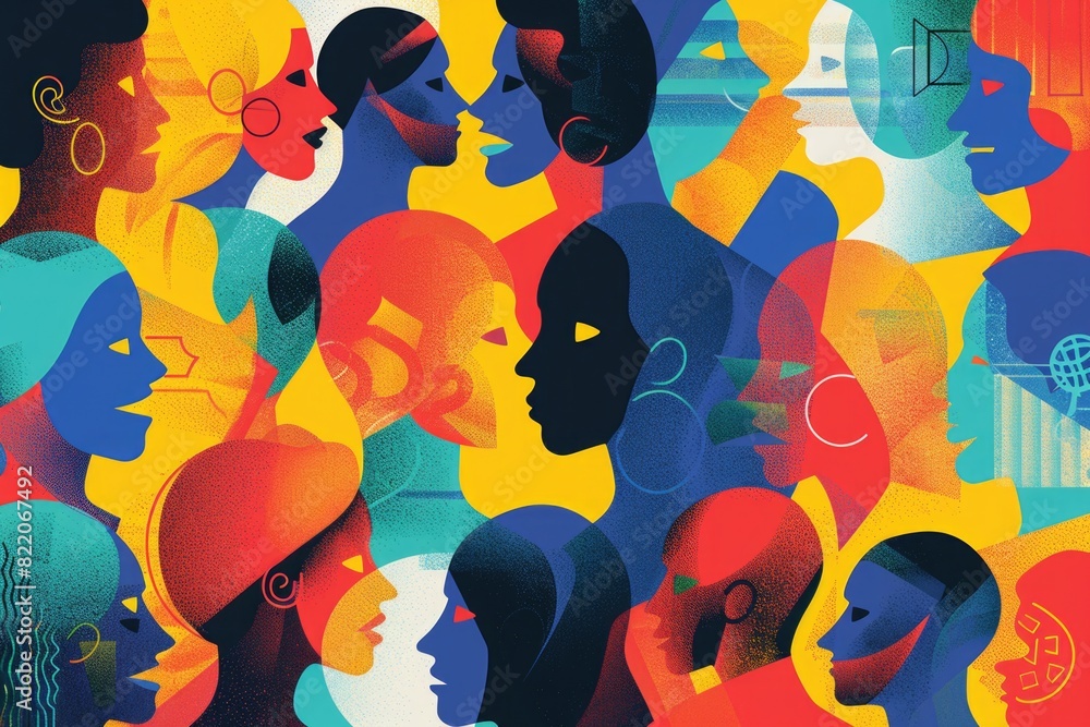 A group of people with different colored faces. Can be used for diversity and inclusion concepts A group of people with different colored faces. Can be used for diversity and inclusion concepts