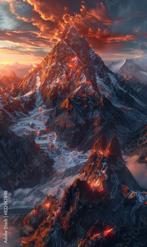 Abstract Mountainous Landscape With Vibrant Skies,Photorealistic HD