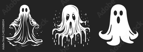 Halloween ghost set, black and white vector design, generative ai