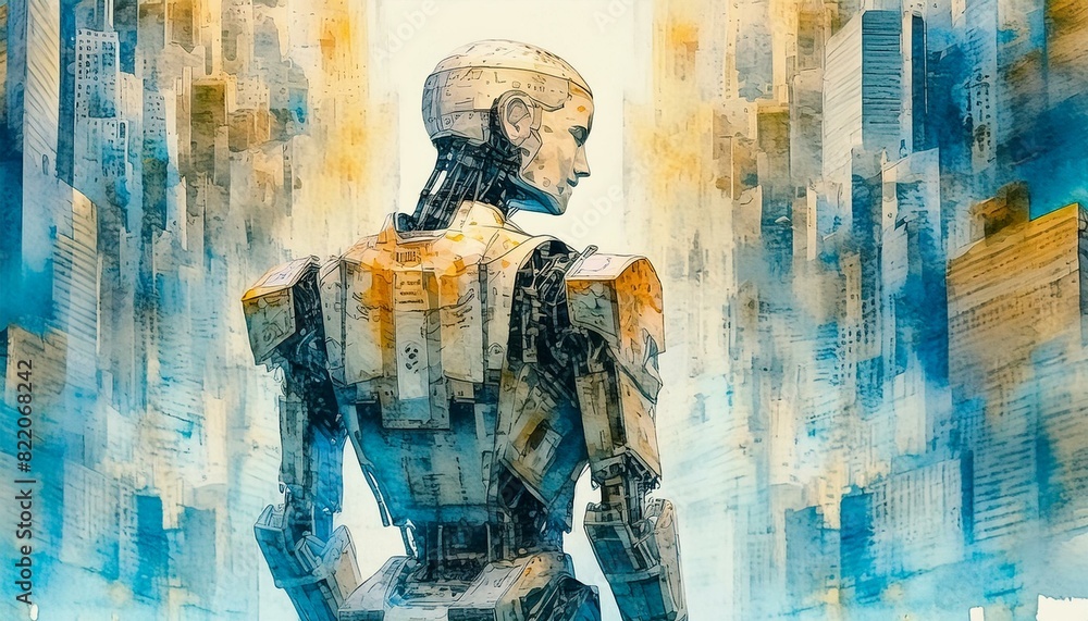 Futuristic Humanoid Cyborg AI Robot Technology Concept