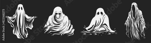 Halloween ghost set, black and white vector design, generative ai