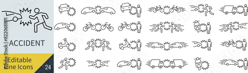 線の編集ができるベクターのアクシデントのアイコンセット（アウトライン化していない）