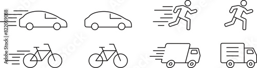 ベクターの乗り物の線画アイコンセット